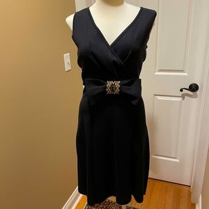 NWT Eccoci Black V Neck Dress with Bow